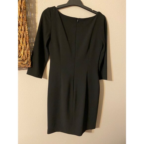 David Meister Dress Black 4 Small Career Church Sheath 3/4 Long Sleeve Starburst - Picture 8 of 9